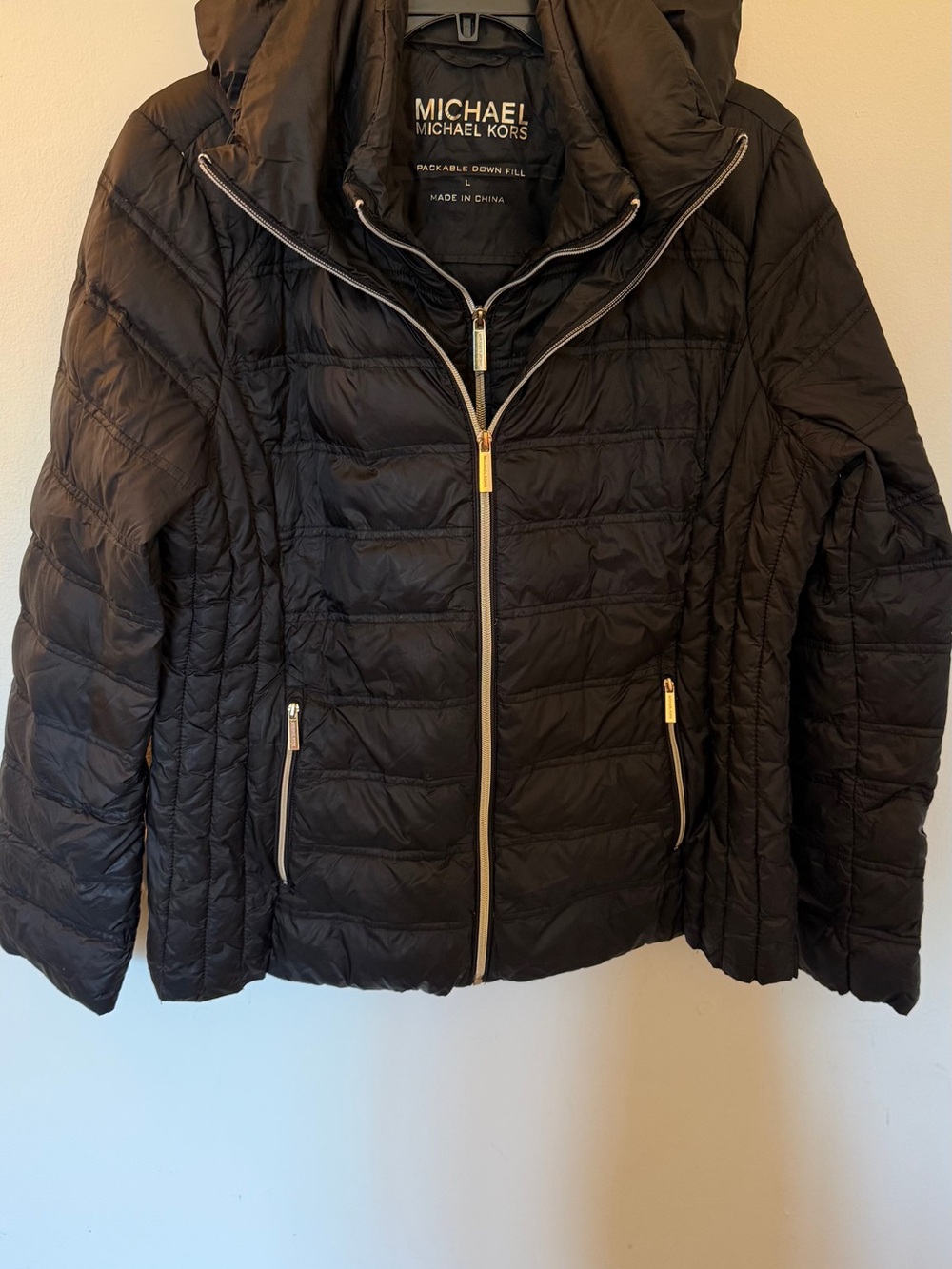 Michael Kors Black Quilted Packable Down Puffer Jacket with Hood